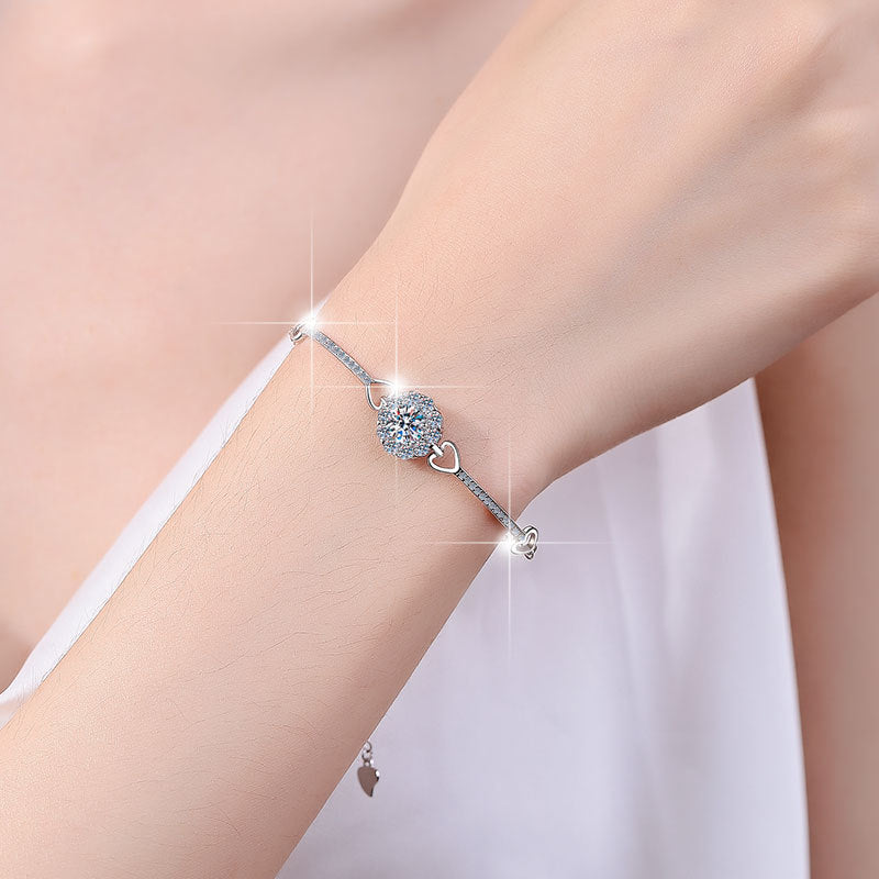 S925 Sterling Silver with Moissanite Flower Women's Bracelet