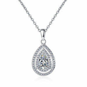 Pear Shaped Water Droplets Sterling Silver Moissanite Necklace