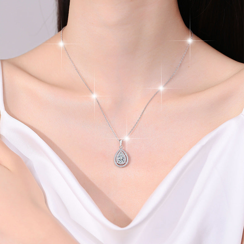 Pear Shaped Water Droplets Sterling Silver Moissanite Necklace