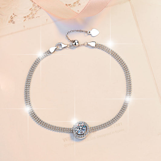 S925 Sterling Silver Moissanite Round Bead Bracelet