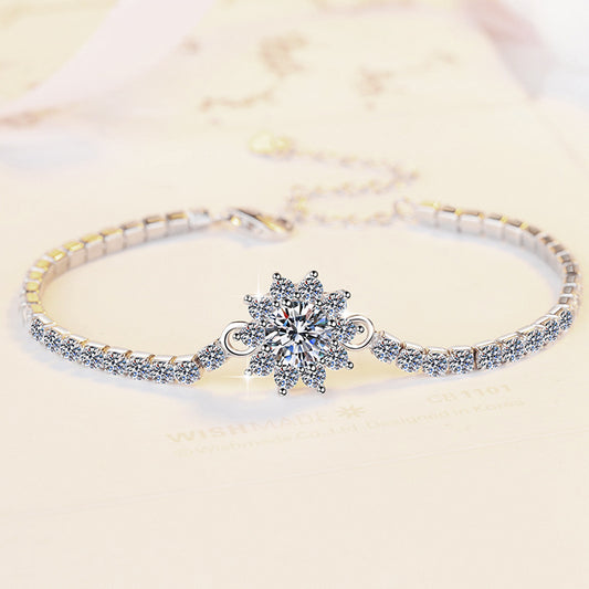 Snowflower Sterling Silver Platinum Plated Moissanite Bracelets