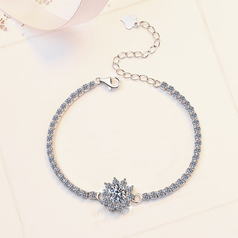 Snowflower Sterling Silver Platinum Plated Moissanite Bracelets